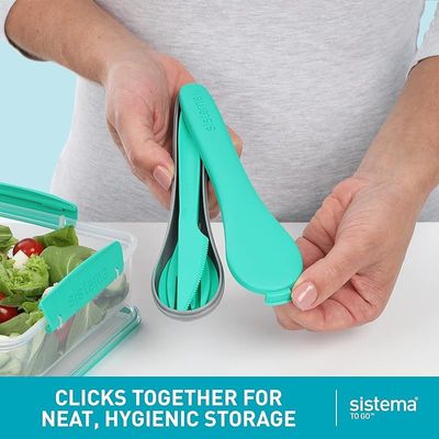 Sistema Cutlery Set TO GO Travel Cutlery Set with Knife, Fork &amp; Spoon Durable Case for Storage BPA-Free Plastic Dishwasher Safe