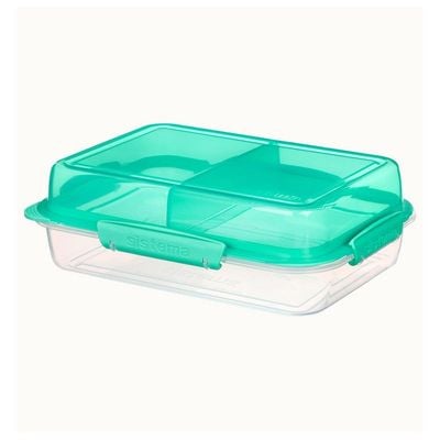 Sistema 1.8 Liter Lunch Stack to Go Rectangle multipurpose stackable food storage, with large base, Microwave, Dishwasher safe and BPA Free, Teal