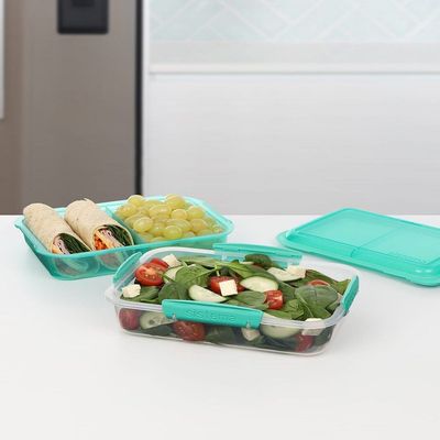 Sistema 1.8 Liter Lunch Stack to Go Rectangle multipurpose stackable food storage, with large base, Microwave, Dishwasher safe and BPA Free, Teal