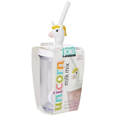 Joie Kitchen Gadgets MSC International 16162 Joie Unicorn Milk Mix with Lid Pump and Drinking Straw, 10-Ounce Capacity, Unicron Cup, White, Plastic