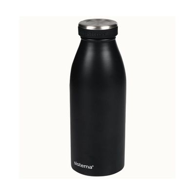 Sistema Hydrate Stainless Steel Water Bottle, 500 ml Leak Proof Reusable BPA & Phthalate Free Double Wall Vacuum Insulation Keeps Cold for 12 hrs, Hot 6 hrs, Ocean Black