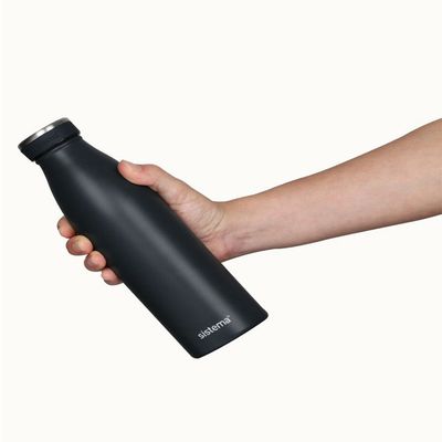 Sistema Hydrate Stainless Steel Water Bottle, 500 ml Leak Proof Reusable BPA & Phthalate Free Double Wall Vacuum Insulation Keeps Cold for 12 hrs, Hot 6 hrs, Ocean Black