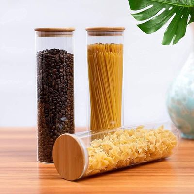 Tall Bamboo And Glass Storage Jar 1.25Litre