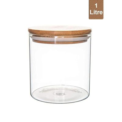 Bamboo and Glass Storage Jar 1Litre