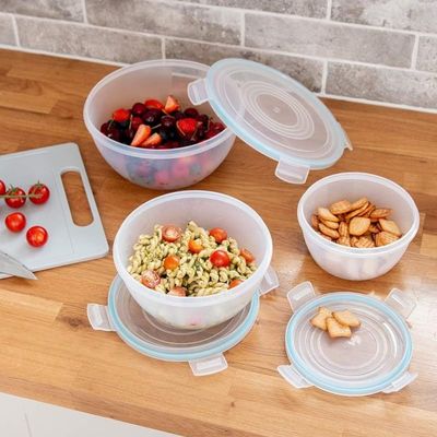 Addis Clip And Close Round Salad Mixing Bowl With Locking Seal Lid 3 Piece Set