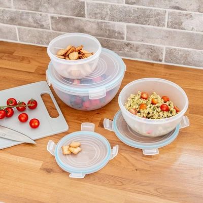 Addis Clip And Close Round Salad Mixing Bowl With Locking Seal Lid 3 Piece Set