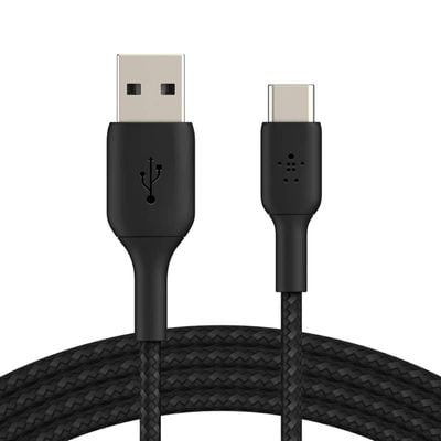 Belkin Braided Usb-C Cable (Usb-C To Usb-A Cable, Usb Type-C Cable For Samsung, Pixel, Ipad Pro, Nintendo Switch And More) - 2m, Black