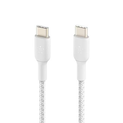 Belkin Braided USB-C to USB-C Cable (USB Type-C Fast Charge Cable for Samsung, Pixel, iPad Pro and More) - 1m,White