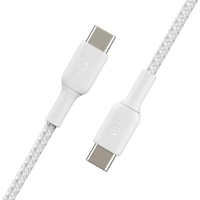 Belkin Braided USB-C to USB-C Cable (USB Type-C Fast Charge Cable for Samsung, Pixel, iPad Pro and More) - 1m,White