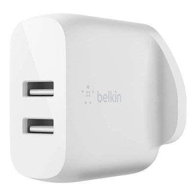 Belkin Boost Charge Dual USB-A Wall Charger 24W (For iPhone 14, iPhone 14 Plus, iPhone 14 Pro, iPhone 14 Pro Max, iPhone 13, iPhone 12, Samsung Galaxy S23, S23+, S22, Pixel and more)