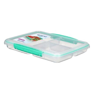 Sistema Multi Split To Go 820ml, stackable lunch box with 3 compartments and easy locking clips. Is Dishwasher safe and BPA Free. Green Clip