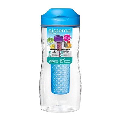 Sistema 800ml Tritan Infuser Bottle, with removable infuser, shatterproof & Scratch Resistant with wide mouth sipper, Dishwasher, Microwave Safe and BPA Free, Blue