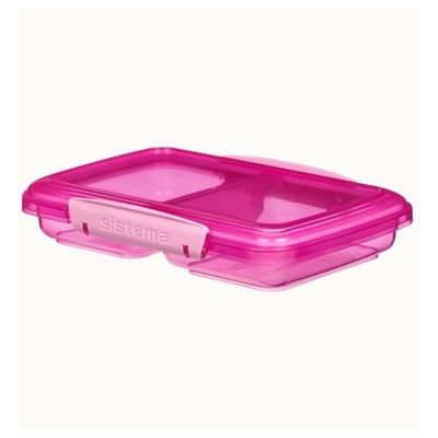 Sistema Small Split Lunch box 350ML comes with 2 stackable compartments & easy locking clips + flexible seals. Its microwave & dishwasher safe and BPA Free. Pink