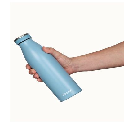 Sistema Hydrate Stainless Steel Water Bottle, 500 ml Leak Proof Reusable BPA & Phthalate Free Double Wall Vacuum Insulation Keeps Cold for 12 hrs, Hot 6 hrs, Coast Blue