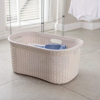 Addis Faux Rattan Hipster Laundry Clothes Basket, 40 Litre Capacity, Mineral Grey