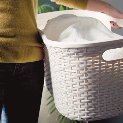 Addis Faux Rattan Hipster Laundry Clothes Basket, 40 Litre Capacity, Mineral Grey