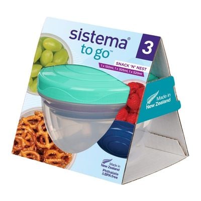 Sistema Snack N & Nest To Go  3 Pack : Fun & Leakproof Snack Containers  organize & Take Snacks Anywhere  BPA Free 