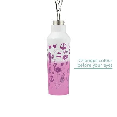 Typhoon Pure Stainless Steel Colour Change Emoji Bottle, 800 ml Capacity, Pink