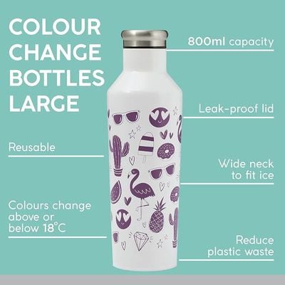 Typhoon Pure Stainless Steel Colour Change Emoji Bottle, 800 ml Capacity, Pink