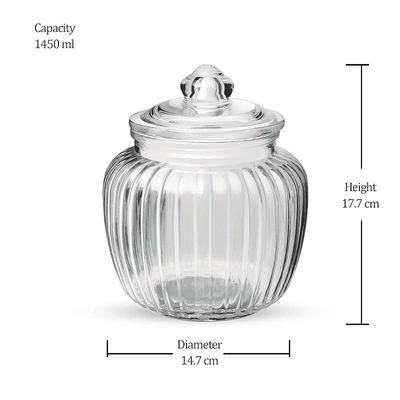 Treo By Milton Pot Jar With Glass Lid, 1 Piece, 1450 ml, Transparent Air Tight Storage Jar Kitchen Organiser Modular Dishwasher Safe