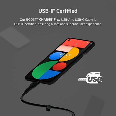 Belkin BoostCharge Flex Silicone USB Type C to C Cable (1M/3.3FT), USB-IF Certified Power Delivery PD Fast Charging Cable for MacBook Pro, iPad Pro, Galaxy S21, Ultra, Plus and More- Black