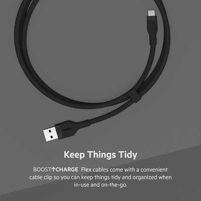 Belkin BoostCharge Flex Silicone USB Type C to C Cable (1M/3.3FT), USB-IF Certified Power Delivery PD Fast Charging Cable for MacBook Pro, iPad Pro, Galaxy S21, Ultra, Plus and More- Black