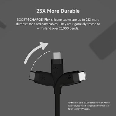 Belkin BoostCharge Flex Silicone USB Type C to C Cable (1M/3.3FT), USB-IF Certified Power Delivery PD Fast Charging Cable for MacBook Pro, iPad Pro, Galaxy S21, Ultra, Plus and More- Black