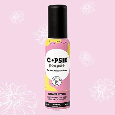 Oopsie Poopsie Pre-Poo toilet spray, discreet &amp; portable original odor deodorizer scents. 2Oz bottle - Flower Citrus