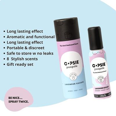 Oopsie Poopsie Pre-Poo toilet spray, discreet &amp; portable original odor deodorizer scents. 2Oz bottle - Lavender Escape