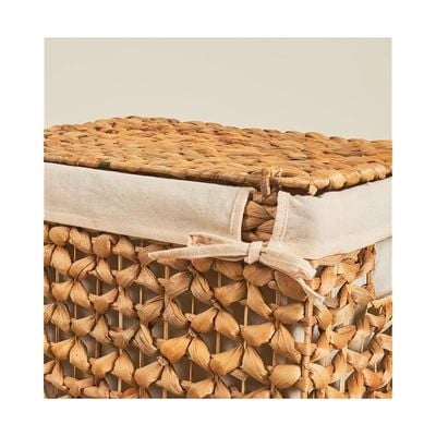 Natural Water Hyacinth Laundry Hamper With Liner Medium 38x28x56cm