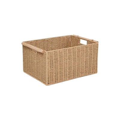 Large Storage Basket with Wooden Handle 47 x 35 x 24 cm