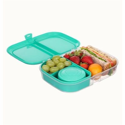 Sistema Ribbon To Go Lunch Box 1.1 Liter + 130ml Mini Bite, Is a stackable & Portable for Work, School, with moveable split compartment, Microwave, Dishwasher safe and BPA Free, Teal