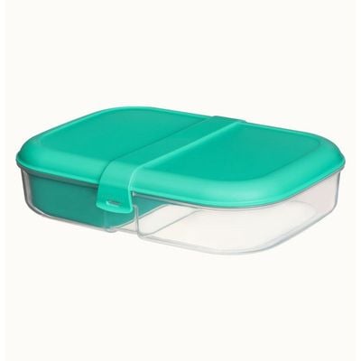 Sistema Ribbon To Go Lunch Box 1.1 Liter + 130ml Mini Bite, Is a stackable & Portable for Work, School, with moveable split compartment, Microwave, Dishwasher safe and BPA Free, Teal