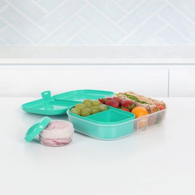 Sistema Ribbon To Go Lunch Box 1.1 Liter + 130ml Mini Bite, Is a stackable & Portable for Work, School, with moveable split compartment, Microwave, Dishwasher safe and BPA Free, Teal