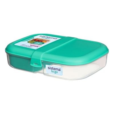 Sistema Ribbon To Go Lunch Box 1.1 Liter + 130ml Mini Bite, Is a stackable & Portable for Work, School, with moveable split compartment, Microwave, Dishwasher safe and BPA Free, Teal