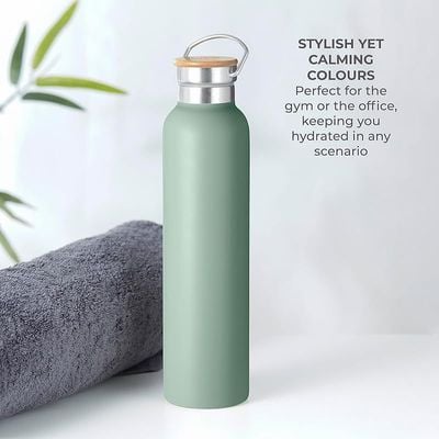 Tower Natural Life NL865026GRN Stainless Steel Bottle with Bamboo Lid, 750ml Capacity, Crafted from Sustainable Materials