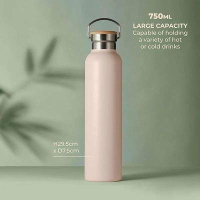 Tower Natural Life NL865026PNK Stainless Steel Bottle with Bamboo Lid, 750ml Capacity, Crafted from Sustainable Materials