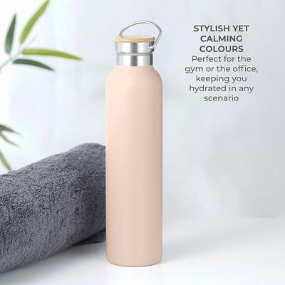 Tower Natural Life NL865026PNK Stainless Steel Bottle with Bamboo Lid, 750ml Capacity, Crafted from Sustainable Materials