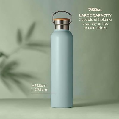 Tower Natural Life NL865026SKB Stainless Steel Bottle with Bamboo Lid, 750ml Capacity, Crafted from Sustainable Materials