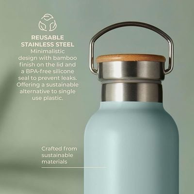 Tower Natural Life NL865026SKB Stainless Steel Bottle with Bamboo Lid, 750ml Capacity, Crafted from Sustainable Materials