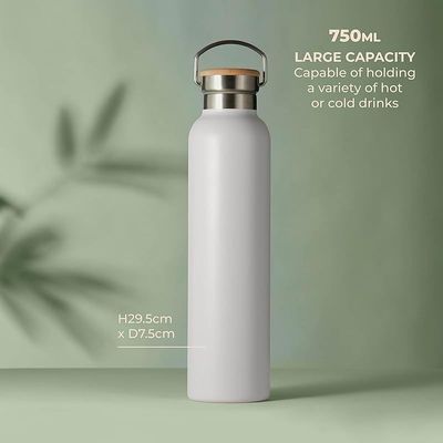 Tower Natural Life NL865026STN Stainless Steel Bottle with Bamboo Lid, 750ml Capacity, Crafted from Sustainable Materials