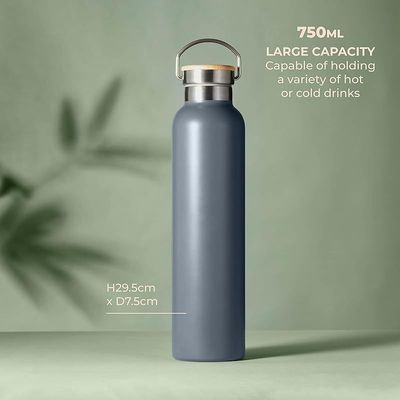 Tower Natural Life NL865026SLT Stainless Steel Bottle with Bamboo Lid, 750ml Capacity, Crafted from Sustainable Materials