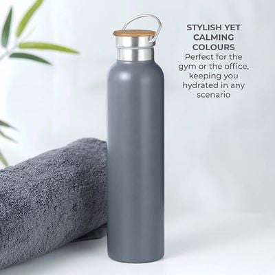 Tower Natural Life NL865026SLT Stainless Steel Bottle with Bamboo Lid, 750ml Capacity, Crafted from Sustainable Materials