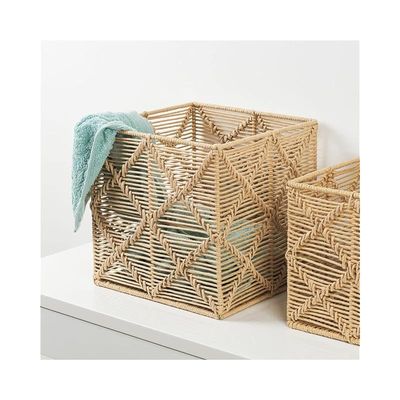 Large Square Paper Rope Basket Natural L30 x W30 x H30 cm