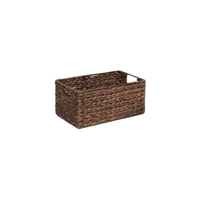 Small Water Hyacinth Storage Basket with Handle Brown L33.6 x W23 x H15 cm