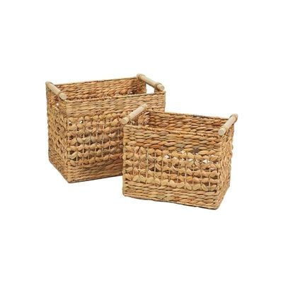 Small Water Hyacinth Basket With Rattan Handles L30 x W20 x H25 cm