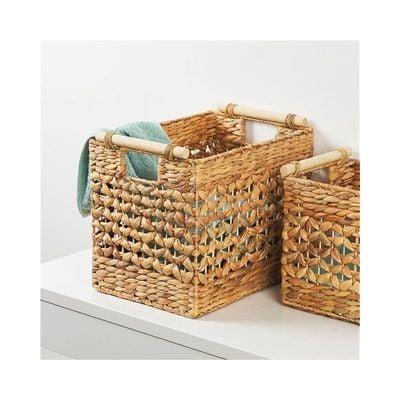 Small Water Hyacinth Basket With Rattan Handles L30 x W20 x H25 cm