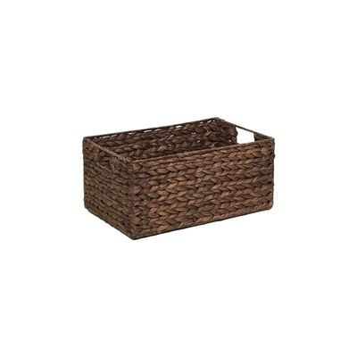 Medium Water Hyacinth Storage Basket with Handle Brown L40 x W26 x H18 cm