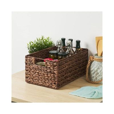 Medium Water Hyacinth Storage Basket with Handle Brown L40 x W26 x H18 cm