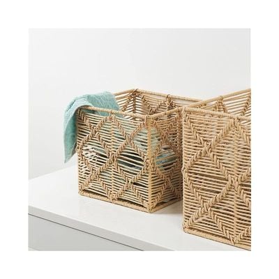 Small Square Paper Rope Basket Natural L25 x W25 x H25 cm